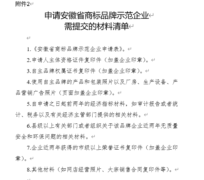 關(guān)于開展2023年安徽省商標(biāo)品牌示范企業(yè)申報(bào)工作的通知 關(guān)于開展2023年安徽省商標(biāo)品牌示范企業(yè)申報(bào)工作的通知